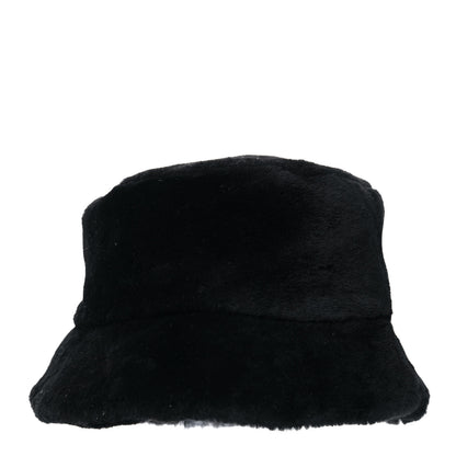 Prada Shearling Metal Triangle Logo Womens Bucket Hat M Black 5 of 9