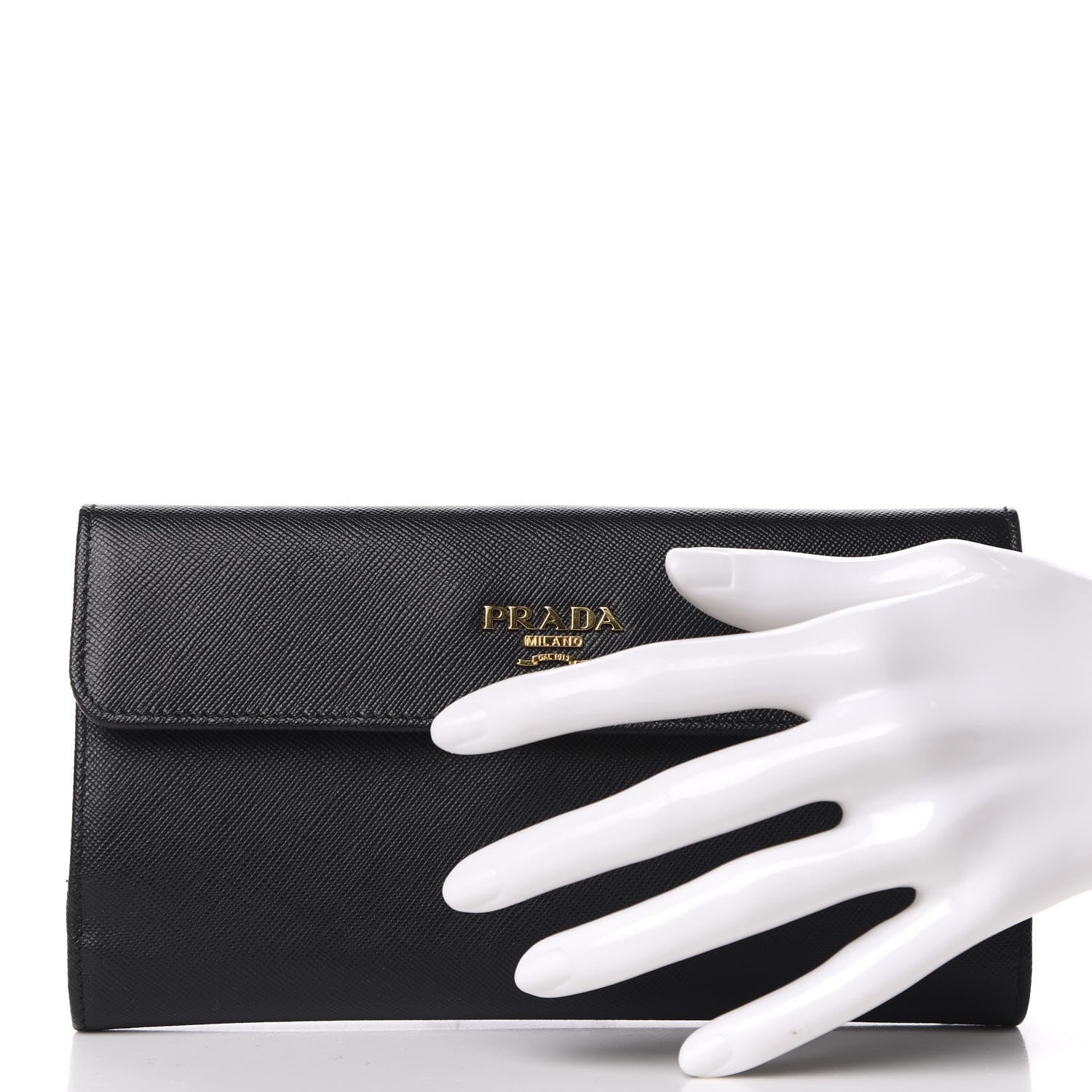 Prada Saffiano Metal Continental Flap Wallet Black 2 of 8