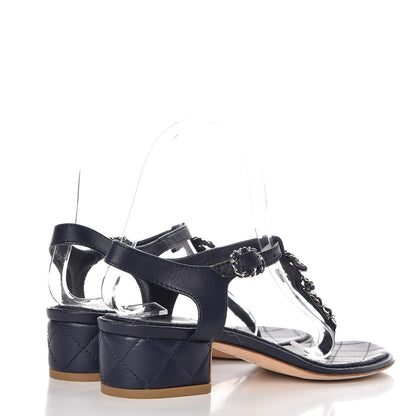 Chanel Lambskin CC Chain Thong Sandals 35.5 Navy Blue 4 of 10