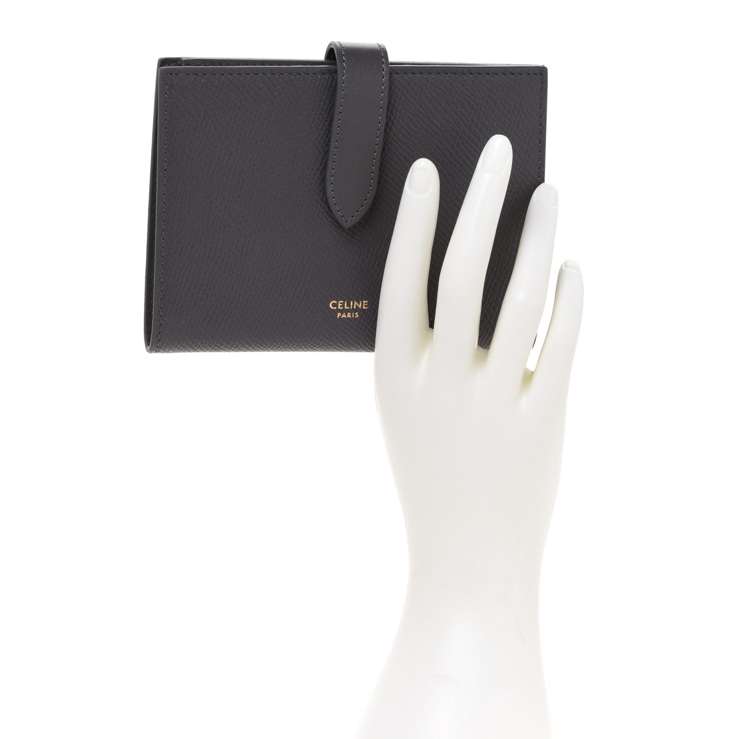 Grained Calfskin Medium Multifunction Strap Wallet Grey