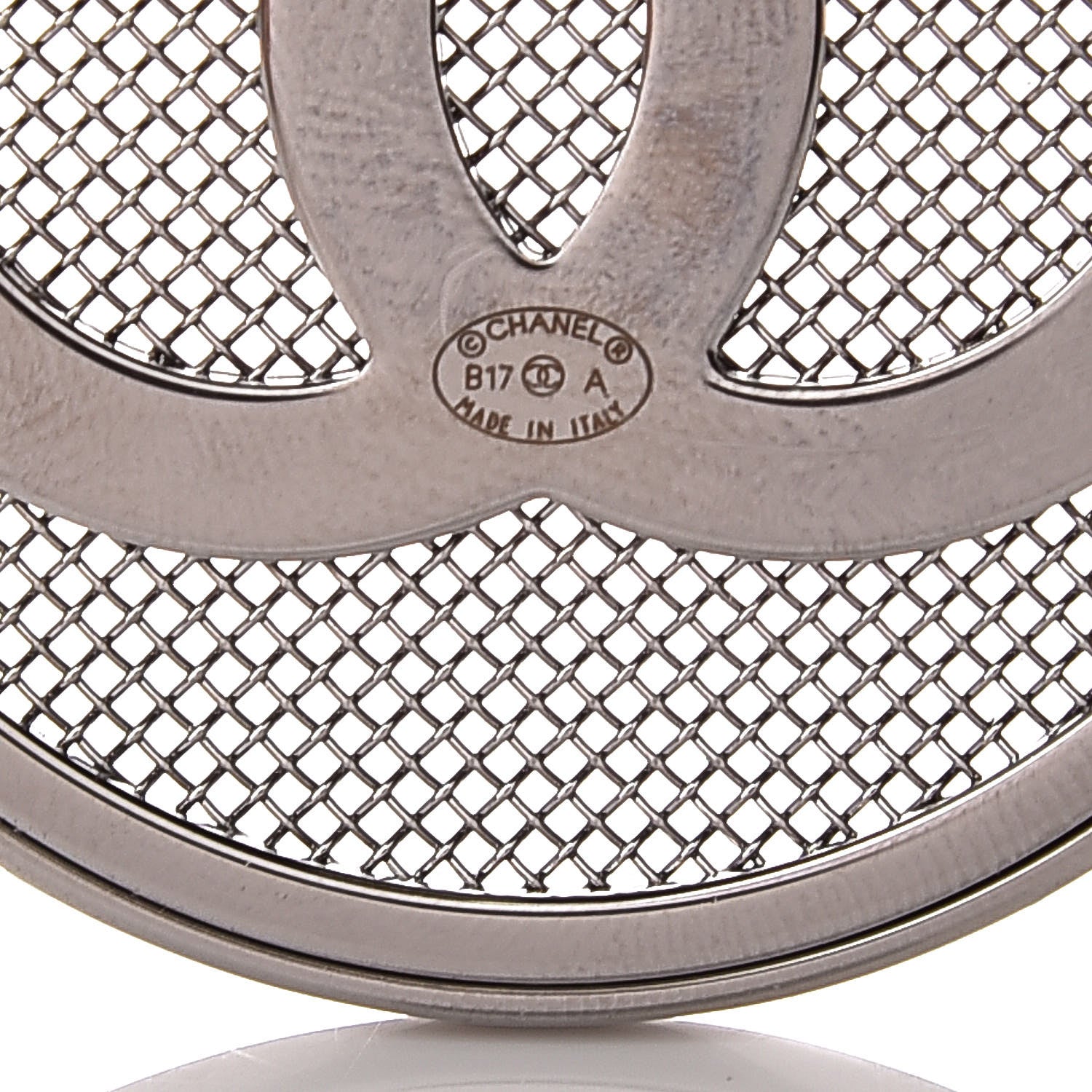 Chanel Mesh Circle CC Brooch Silver 4 of 5