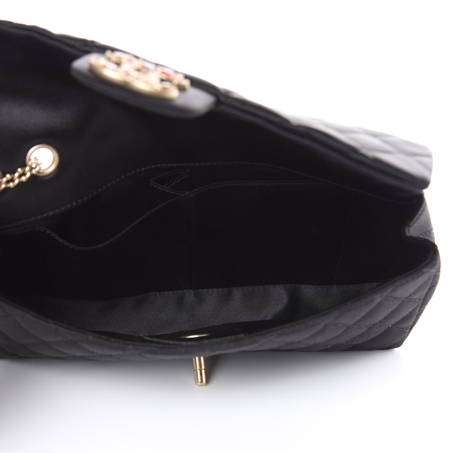 Satin Quilted Jeweled East West Flap Black