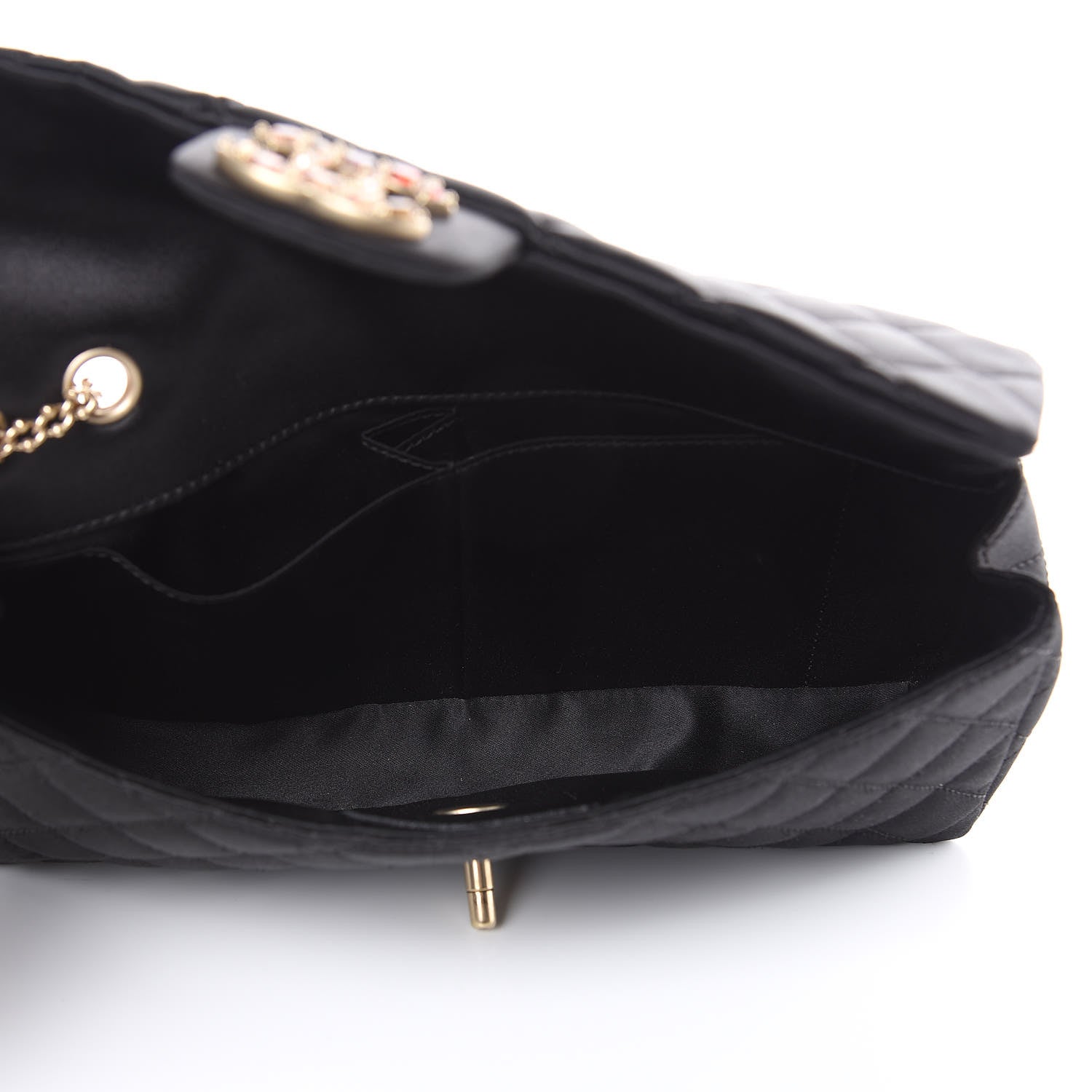 Chanel Satin Quilted Jeweled East West Flap Black 5 of 9