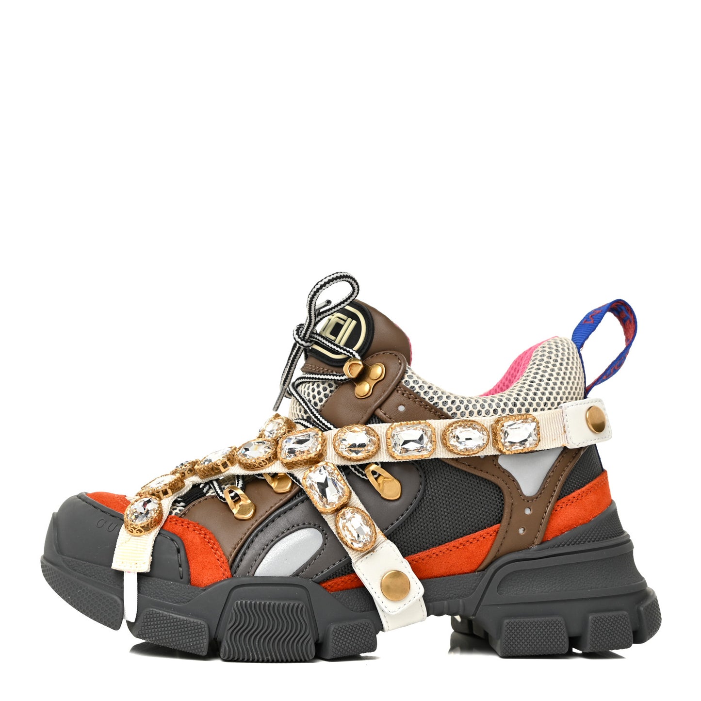 X SEGA Mesh Canvas Calfskin Removable Crystals Womens Flashtrek Sneakers 37.5 White Box Pink Ardesia Loess