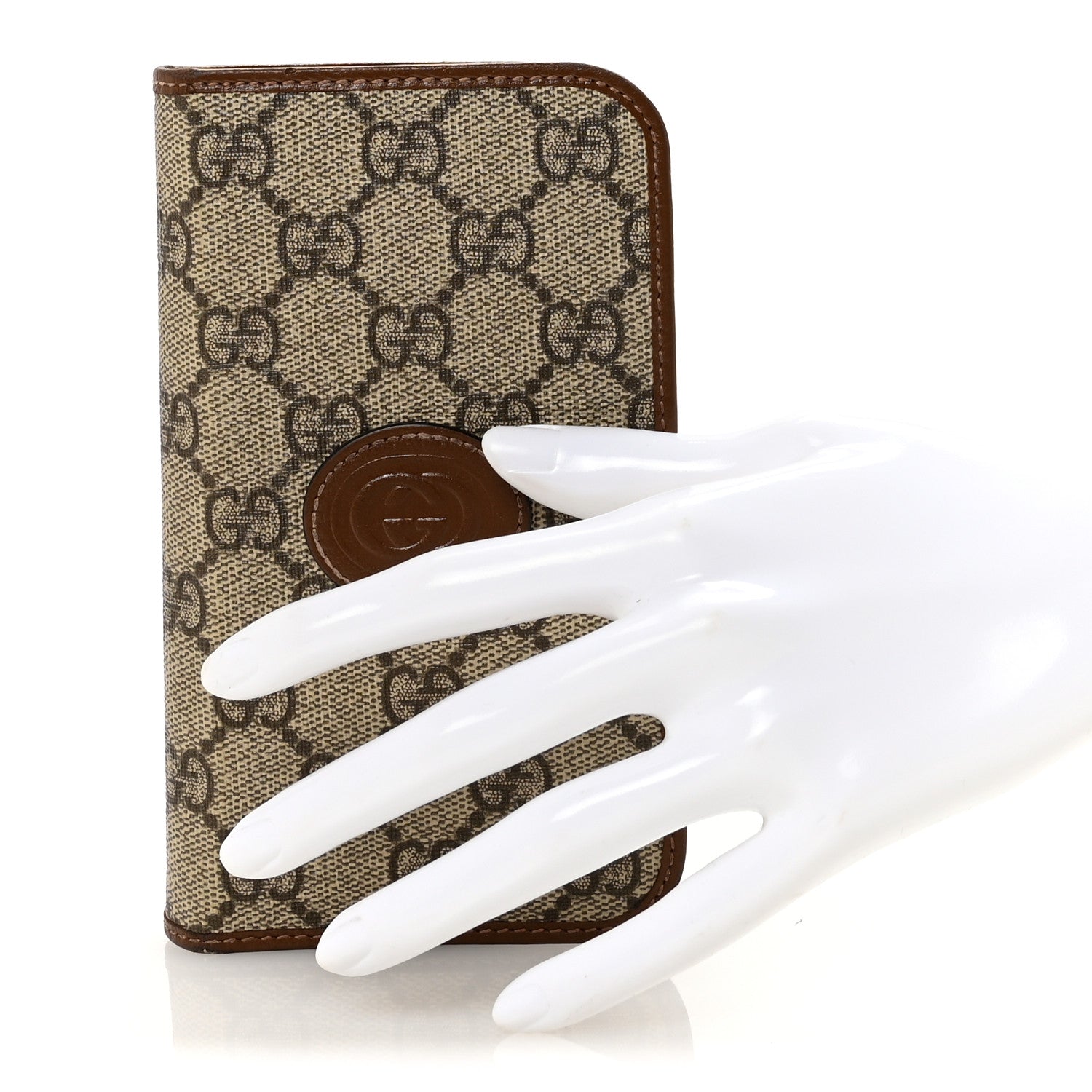 Gucci Supreme Monogram Azalea Calfskin Retro Interlocking G Phone 15 Case Wallet Beige Ebony Brown Sugar 2 of 7