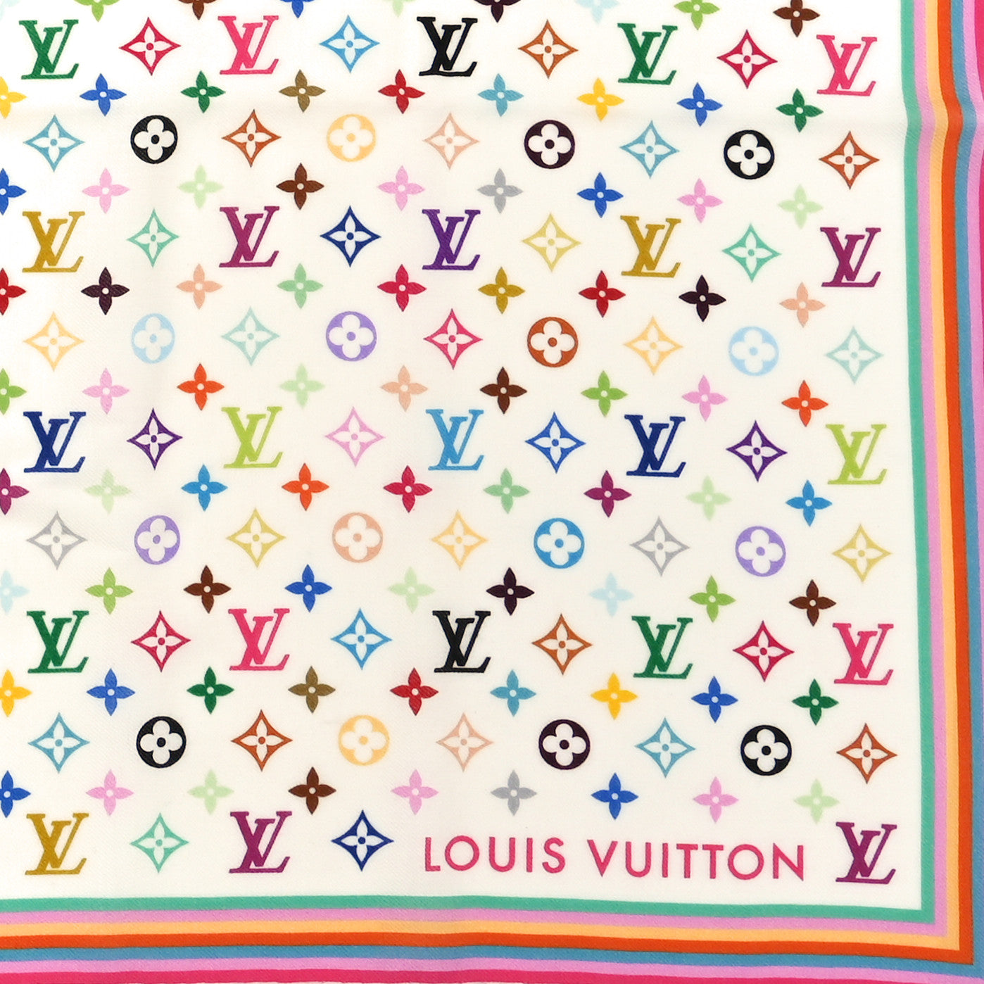 LV X TM Wool Silk Monogram Multicolor Shawl White