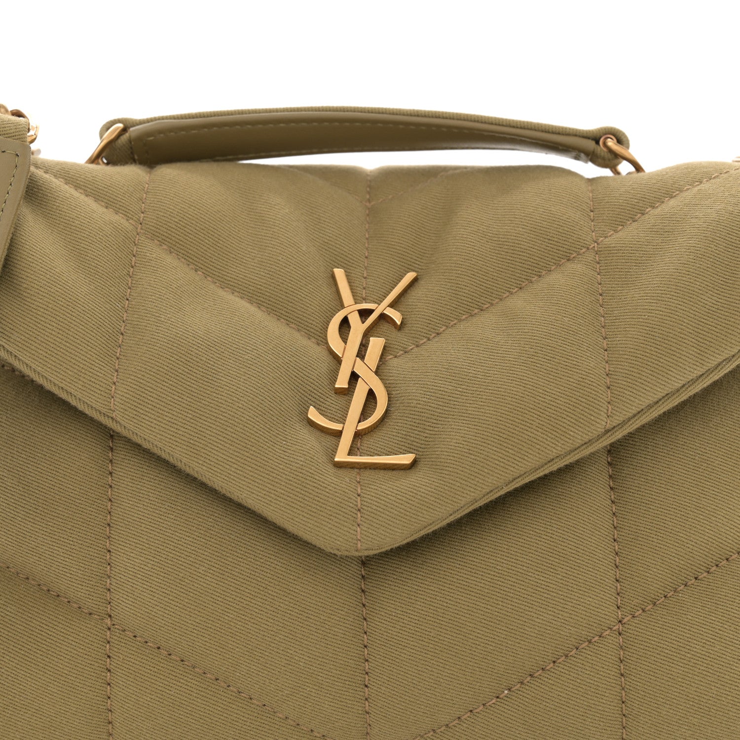 Saint Laurent Canvas Quilted Toy Loulou Puffer Monogram Chain Satchel Fir Green 8 of 10