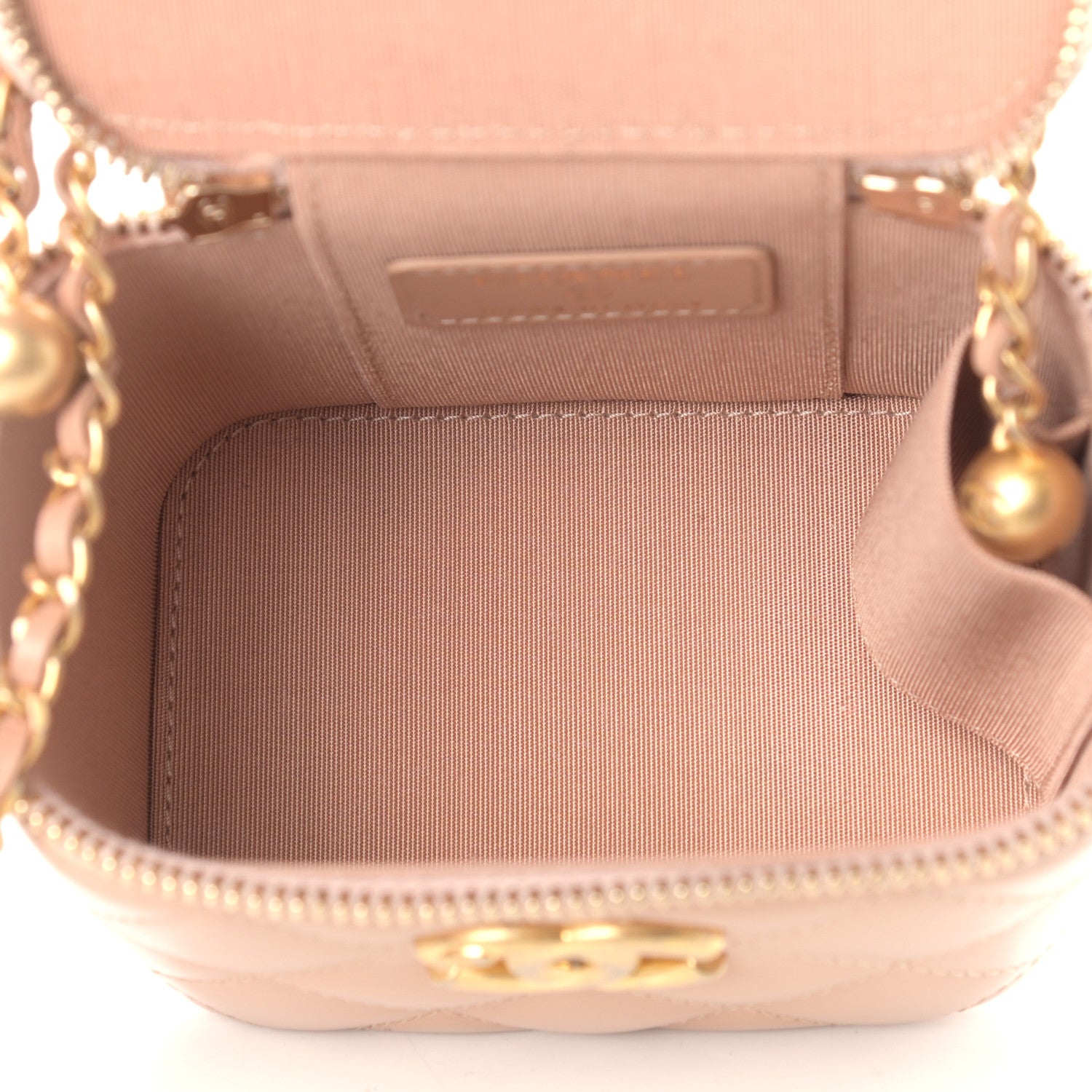 Chanel Calfskin Quilted Mini Perfect Fit Vanity Case With Chain Beige 4 of 8