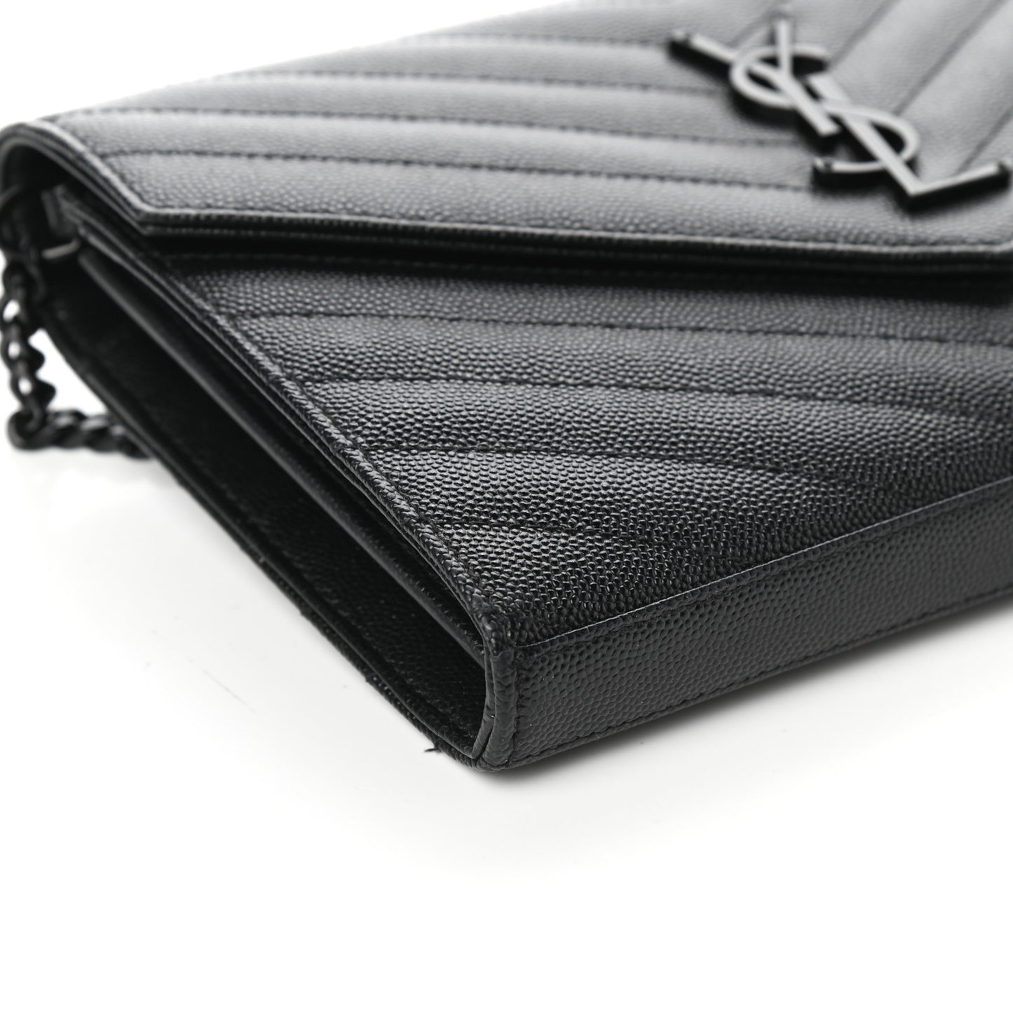 Grain De Poudre Matelasse Chevron Monogram Chain Wallet Black