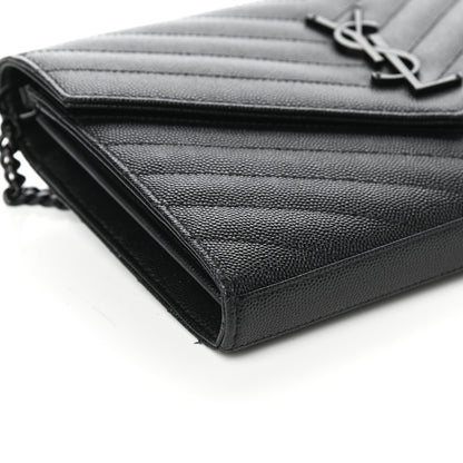 Saint Laurent Grain De Poudre Matelasse Chevron Monogram Chain Wallet Black 7 of 8