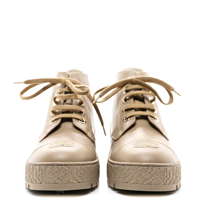 Chanel Calfskin CC Turnlock Lace Up Boots 39 Beige 2 of 8