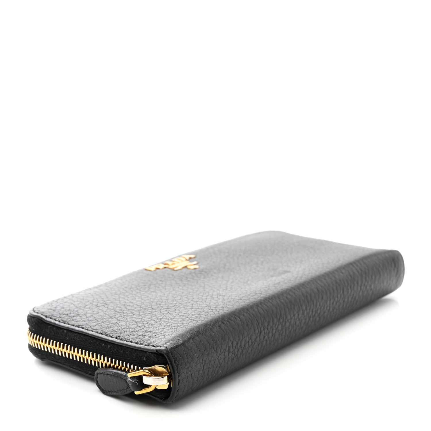 Prada Daino Bi-Color Zip Around Wallet Black Fuoco 4 of 14