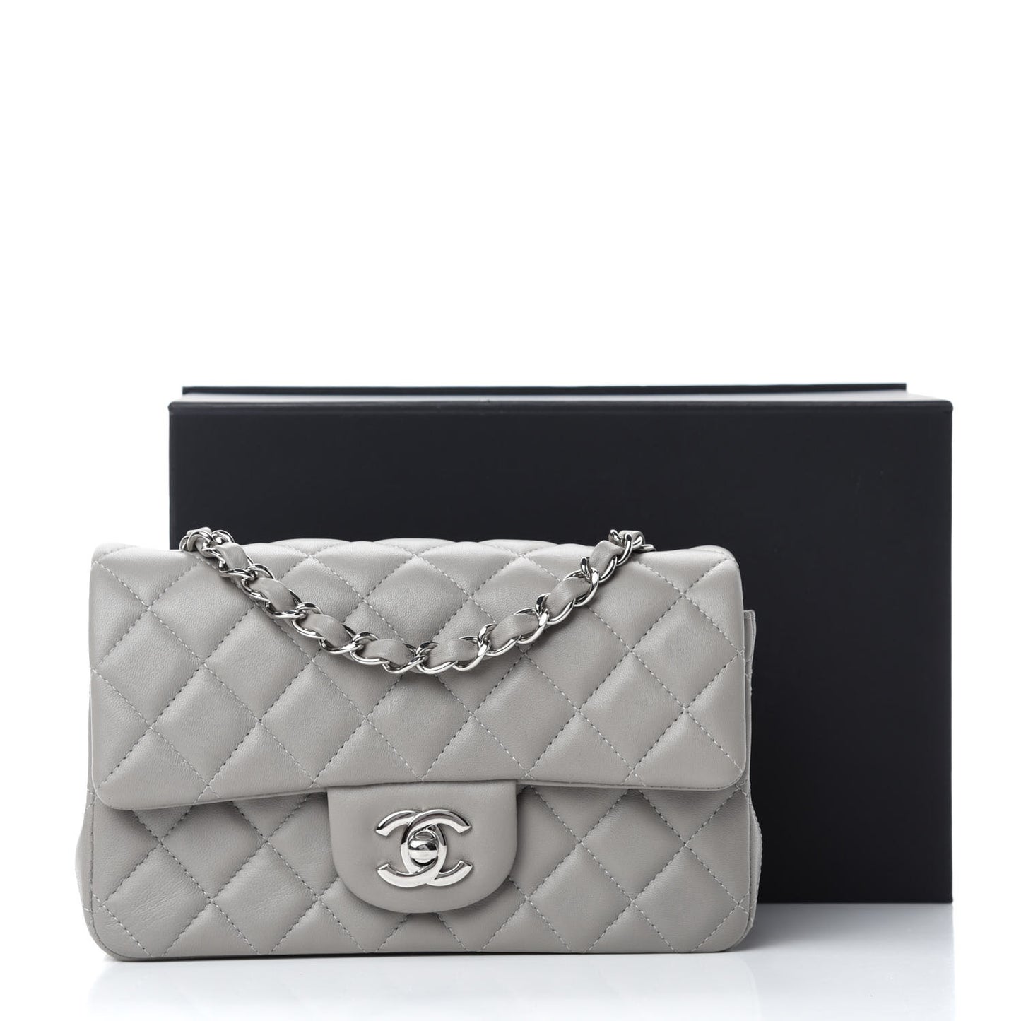 Lambskin Quilted Mini Rectangular Flap Grey