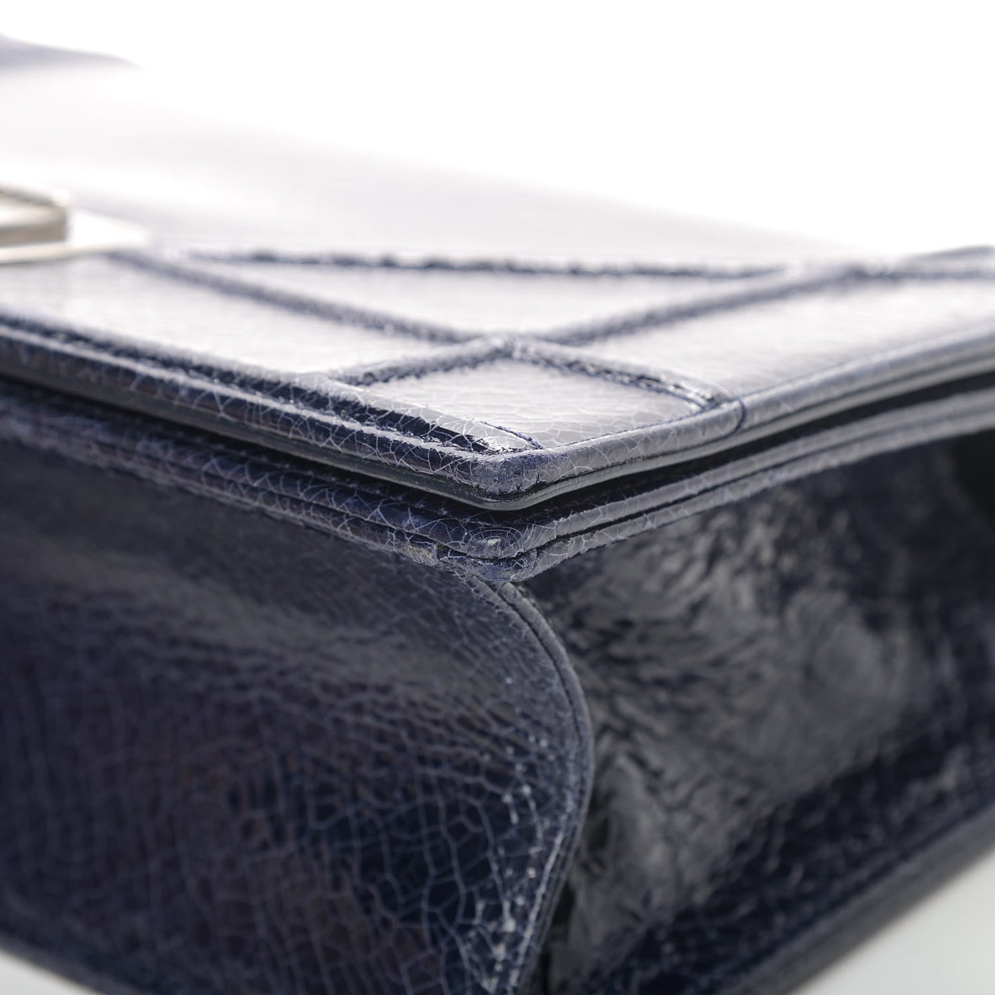 Crackled Deerskin Medium Diorama Flap Bag Navy