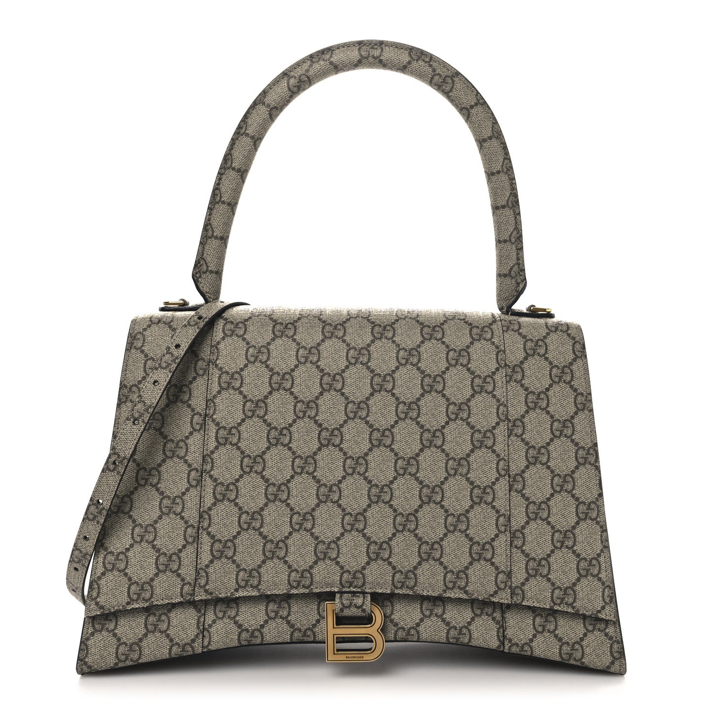 X GUCCI GG Supreme Monogram Medium Hourglass Top Handle Bag Beige Ebony