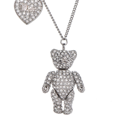 Christian Dior Crystal Teddy Bear Heart Necklace Silver 4 of 6