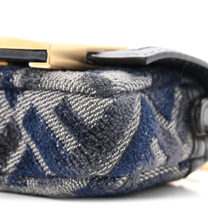 Fendi Fabric Vitello Jacquard FF Nano Maxi Buckle Baguette Charm Blue Grey 18 of 19