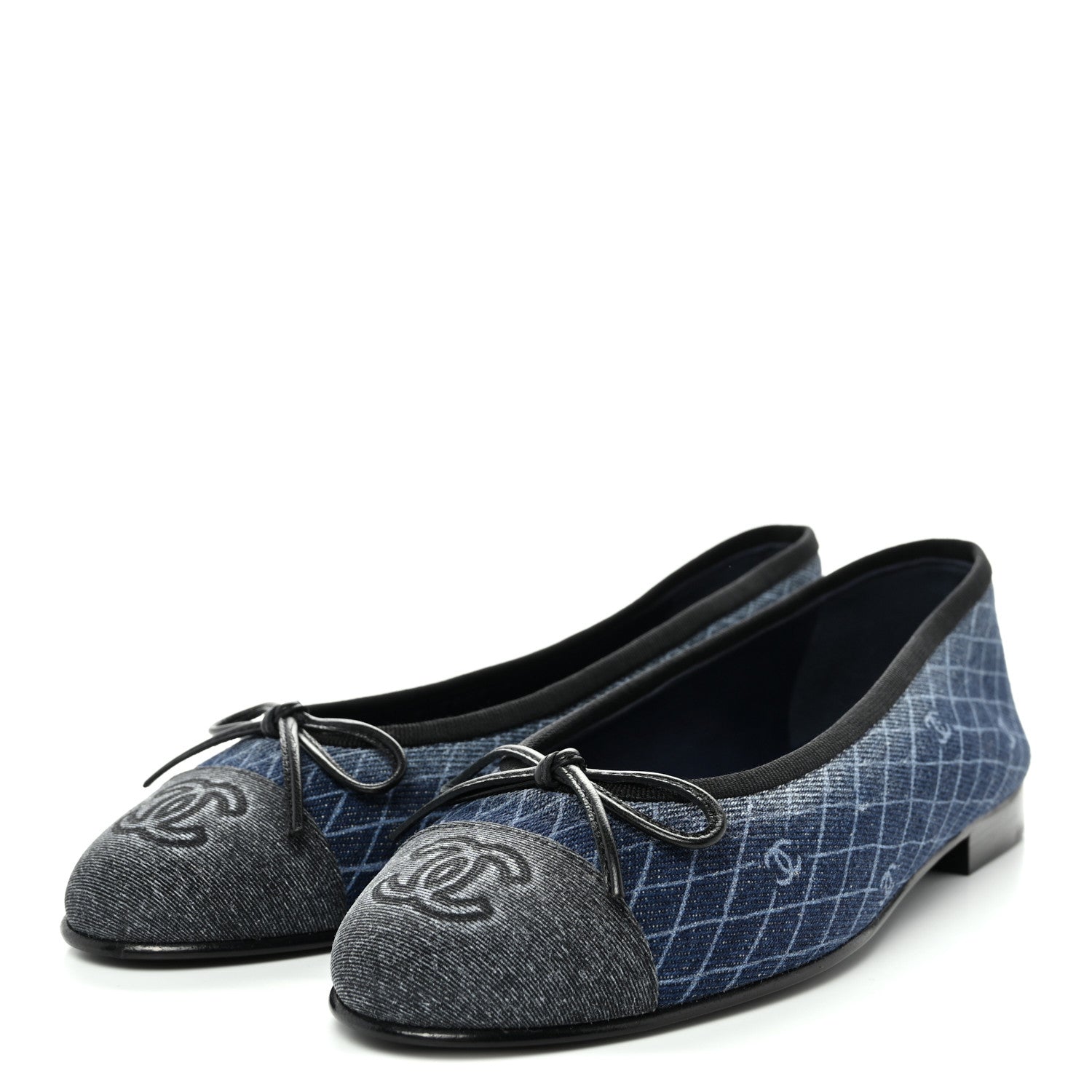 Chanel Denim Printed Quilt CC Cap Toe Ballerina Flats 35.5 Navy Blue Dark Grey 4 of 10