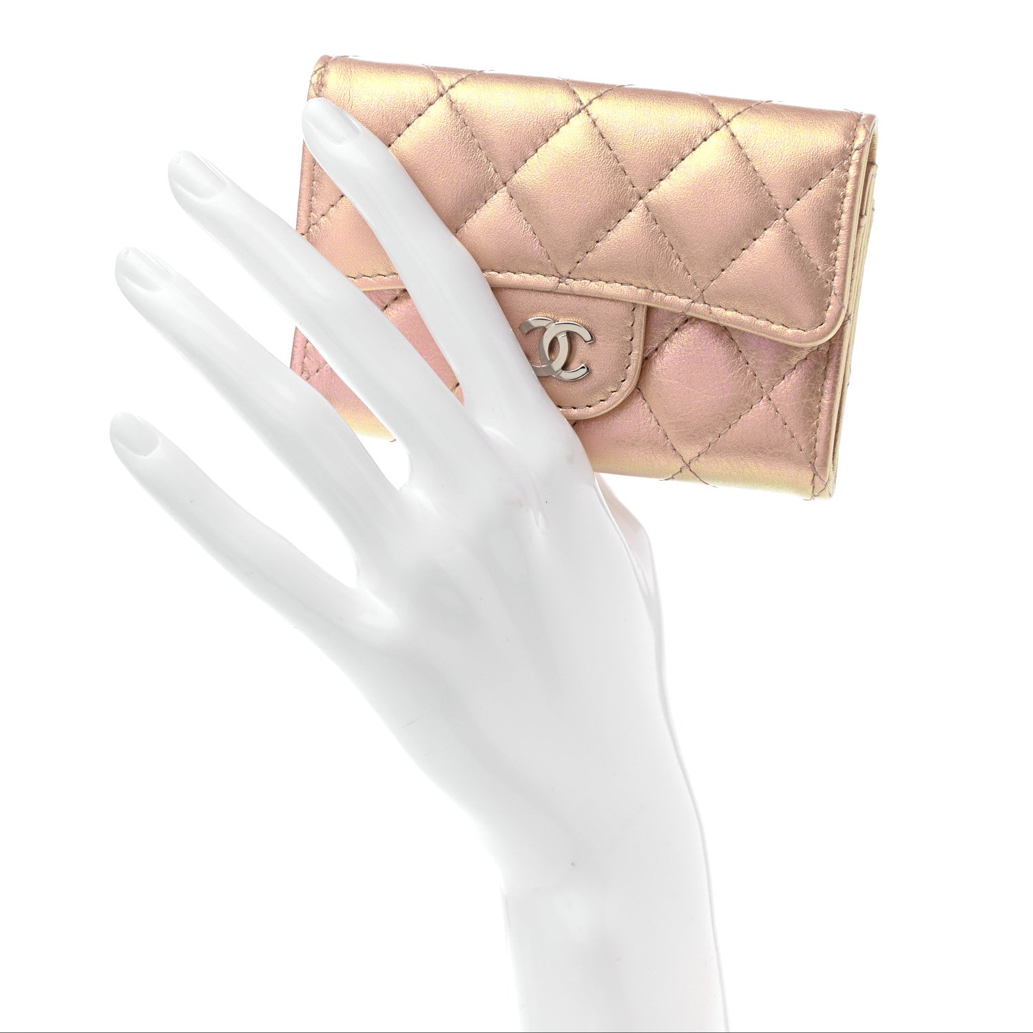 Chanel Iridescent Calfskin Quilted Flap Card Holder Wallet Pink 2 of 9