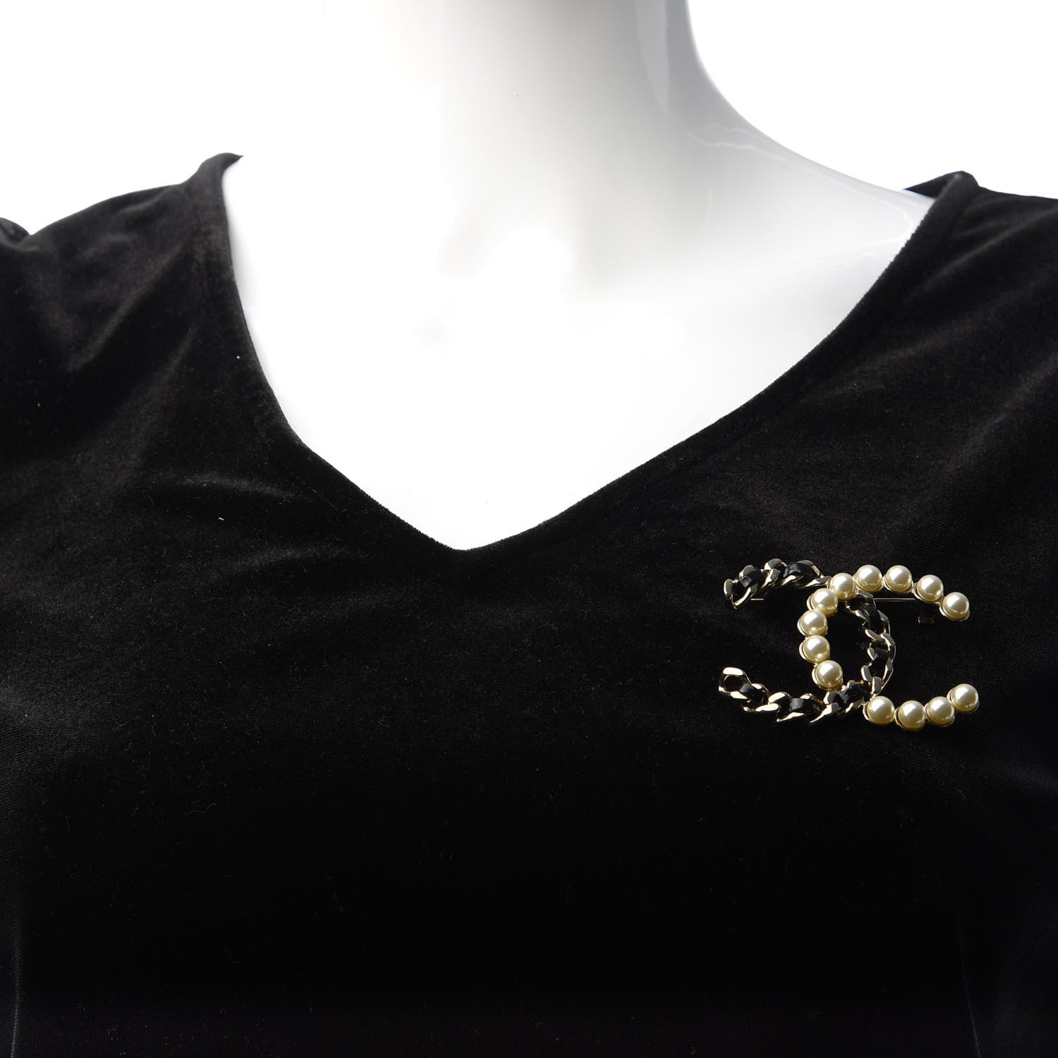 Chanel Lambskin Pearl CC Chain Brooch Black Gold 2 of 5