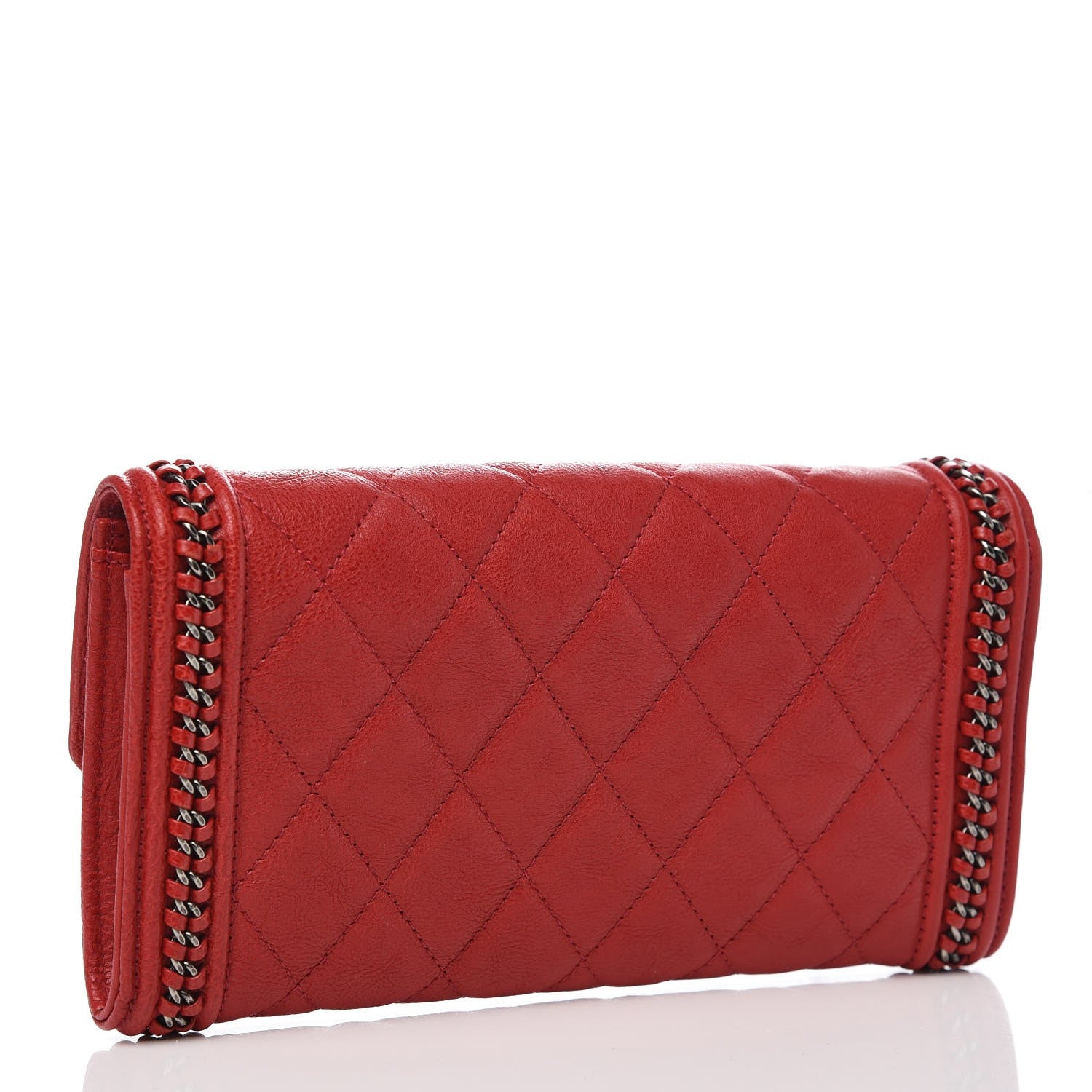 Chanel Calfskin Quilted Boy Chain Around Flap Wallet Red 3 of 8