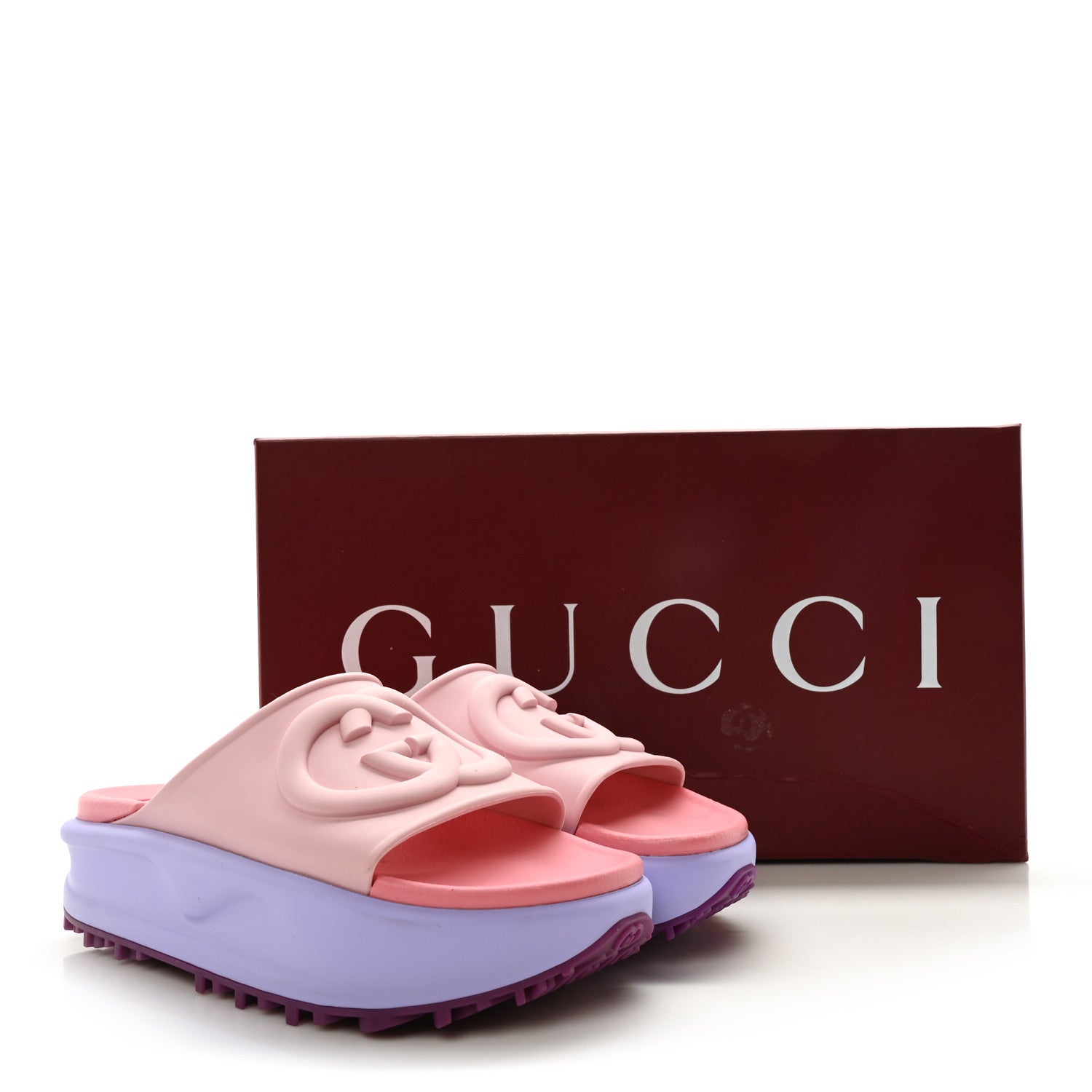 Gucci Soft Rubber Womens Interlocking G Platform 42mm Slide