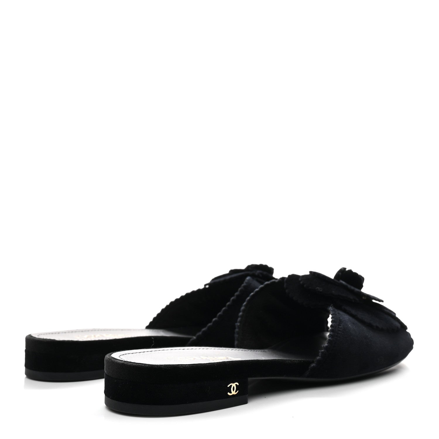 Chanel Velvet Pearl Camellia Slide Sandals 37 Black 1812462