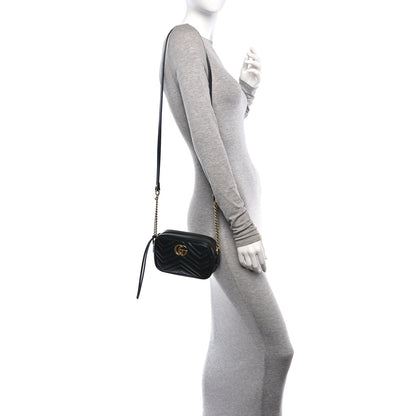 Gucci Calfskin Matelasse Mini GG Marmont Chain Shoulder Bag Black 2 of 11