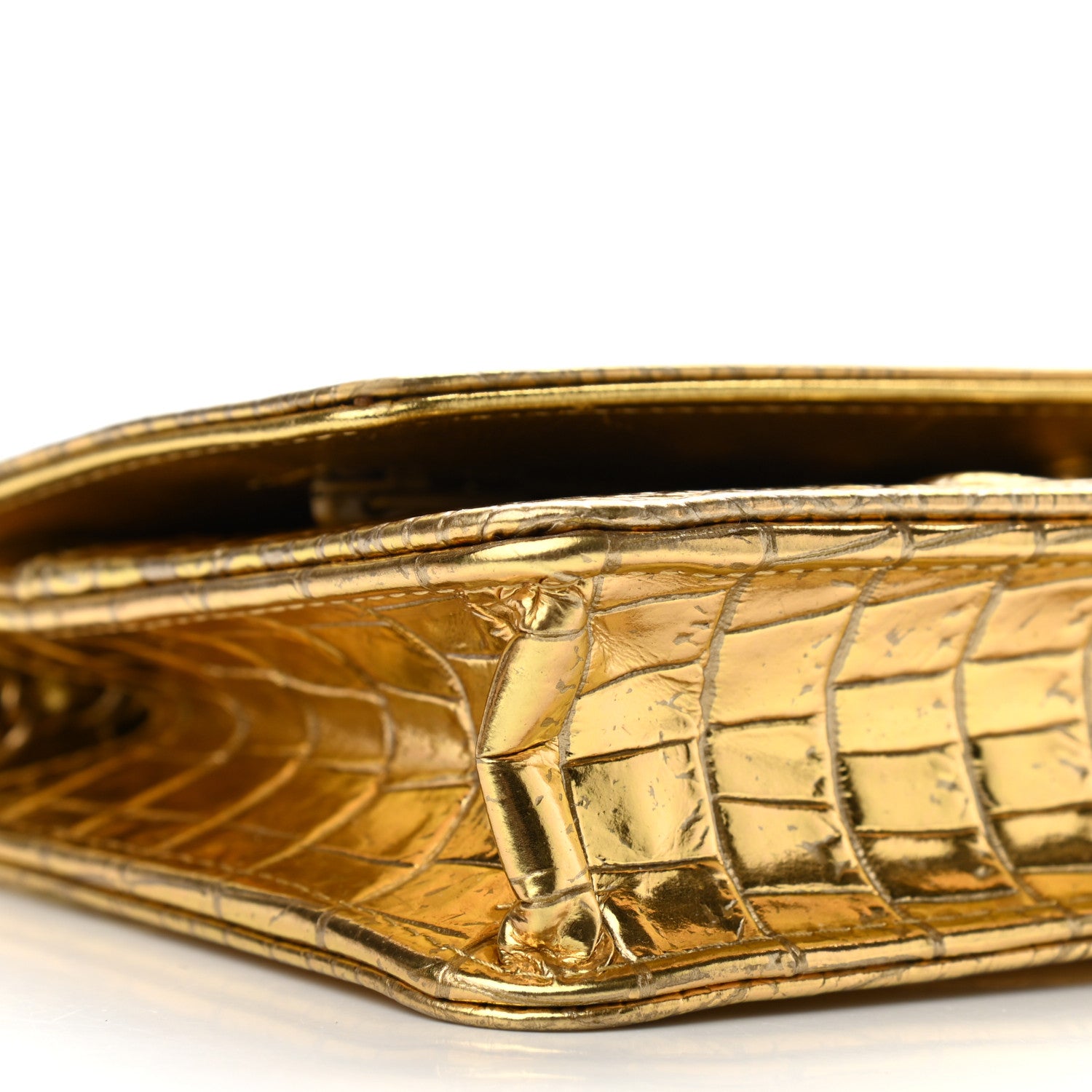 Chanel Metallic Calfskin Crocodile Embossed Cocodile Wallet On Chain WOC Gold 10 of 14