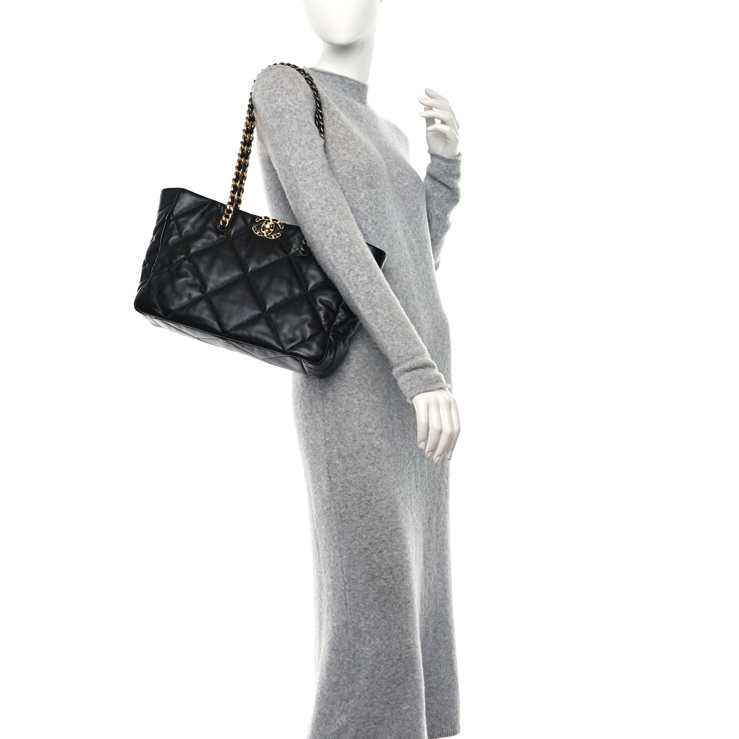 Chanel Lambskin Quilted Chanel 19 East West Shopping Bag Black 2 of 10