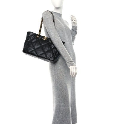 Chanel Lambskin Quilted Chanel 19 East West Shopping Bag Black 2 of 10