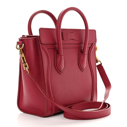 Celine Drummed Calfskin Nano Luggage Rasberry 3 of 11