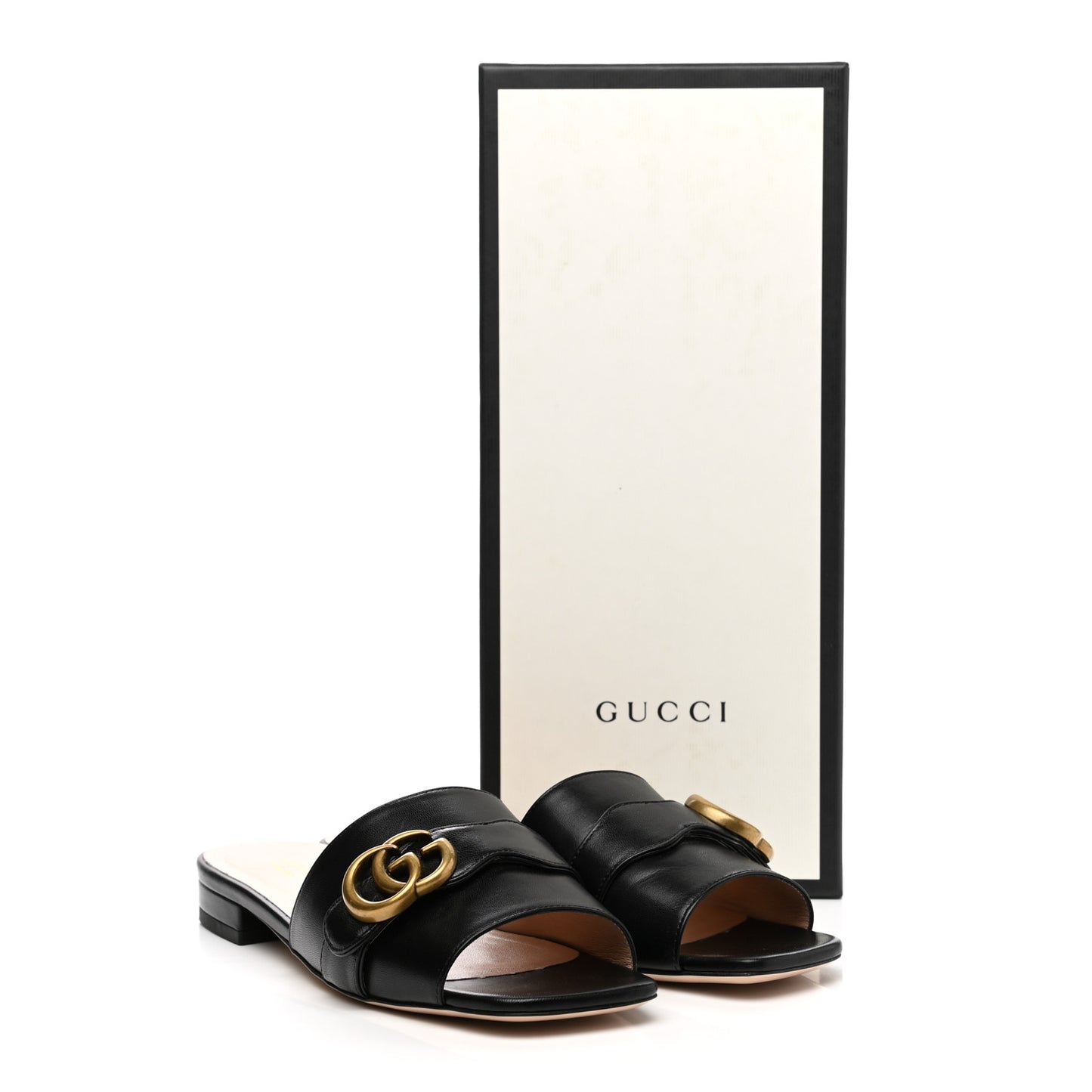 Malaga Kid GG Marmont Flat Slide Sandals 37 Black