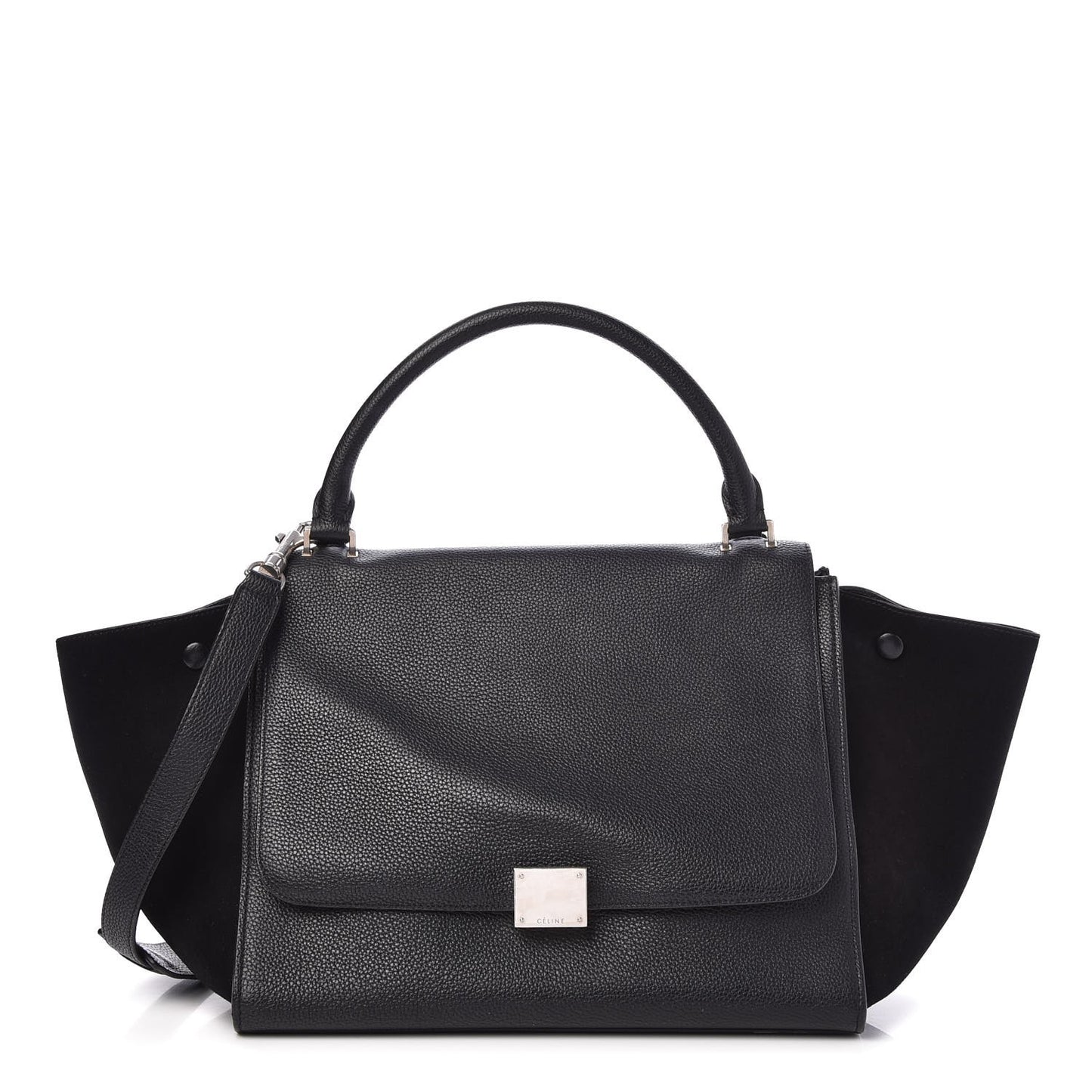 Drummed Calfskin Suede Medium Trapeze Black