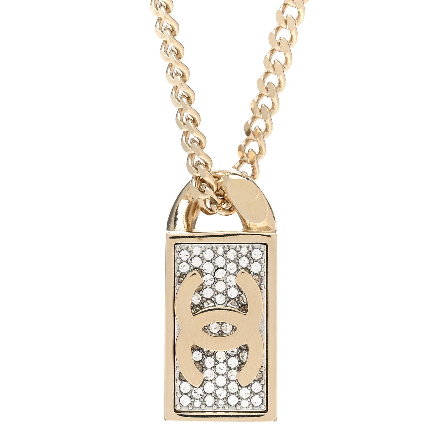 Crystal Dog Tag Charm Necklace Gold