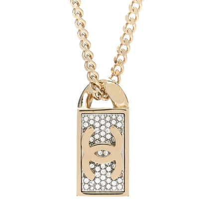 Chanel Crystal Dog Tag Charm Necklace Gold 4 of 6