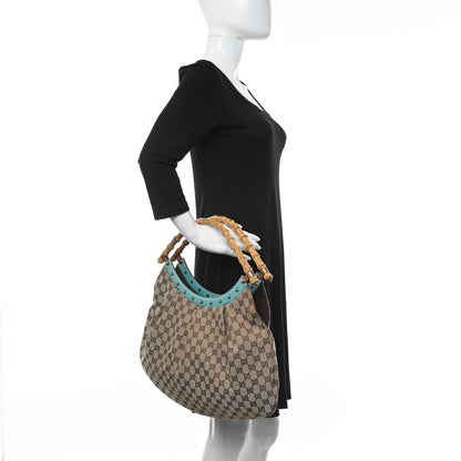 Gucci Monogram Bamboo Top Handle Bag Turquoise 2 of 12