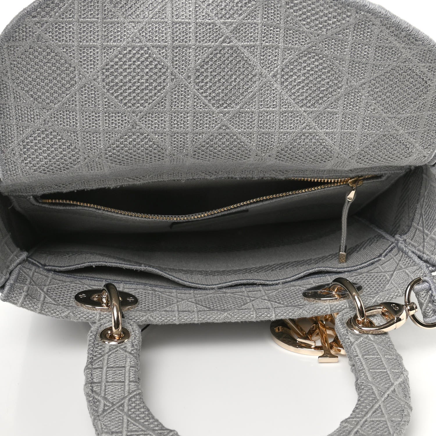 Christian Dior Canvas Embroidered Cannage Medium Lady D-Lite Gray 5 of 9