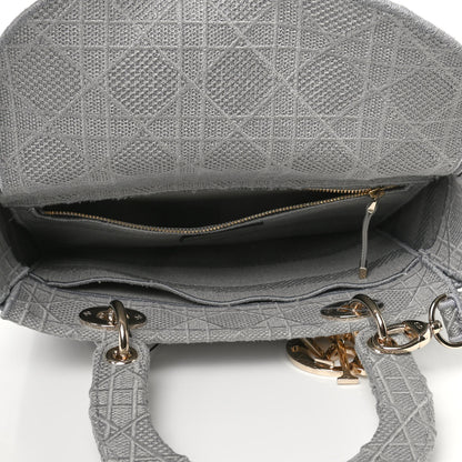 Christian Dior Canvas Embroidered Cannage Medium Lady D-Lite Gray 5 of 9