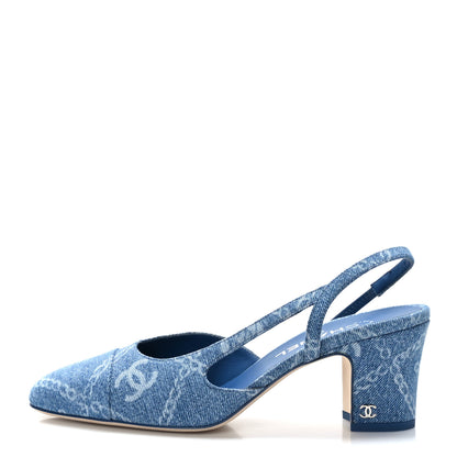 Chanel Denim Cap Toe Denim Slingback Pumps 39 Blue 1 of 8