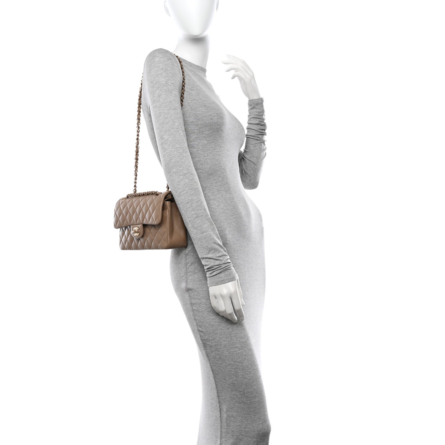 Caviar Quilted Small Double Flap Dark Beige