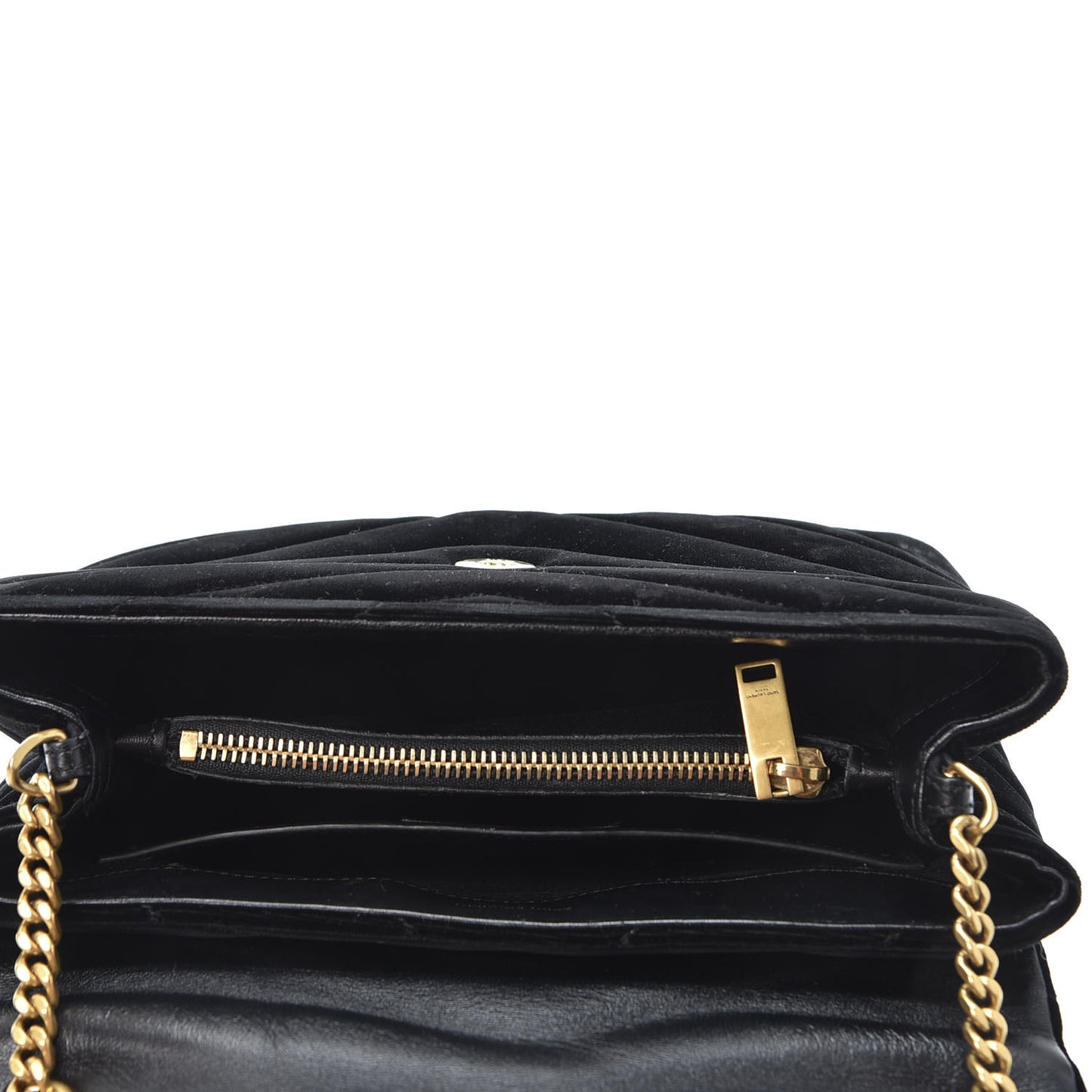 Velvet Y Quilted Monogram Small Loulou Chain Satchel Black