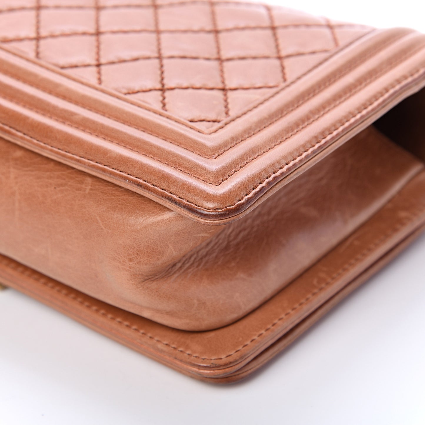 Calfskin Quilted Medium Boy Flap Light Brown