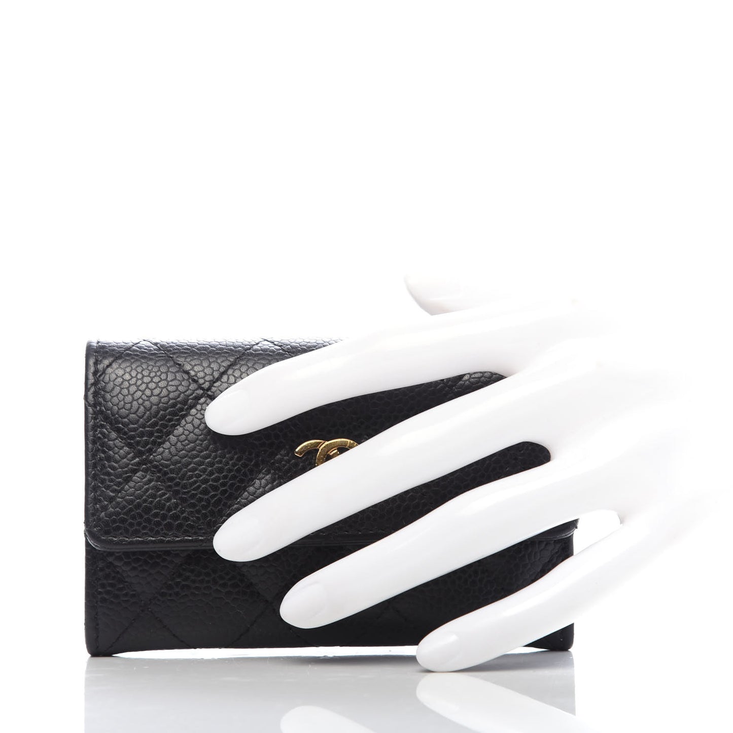 Caviar Quilted Flap Card Holder Black