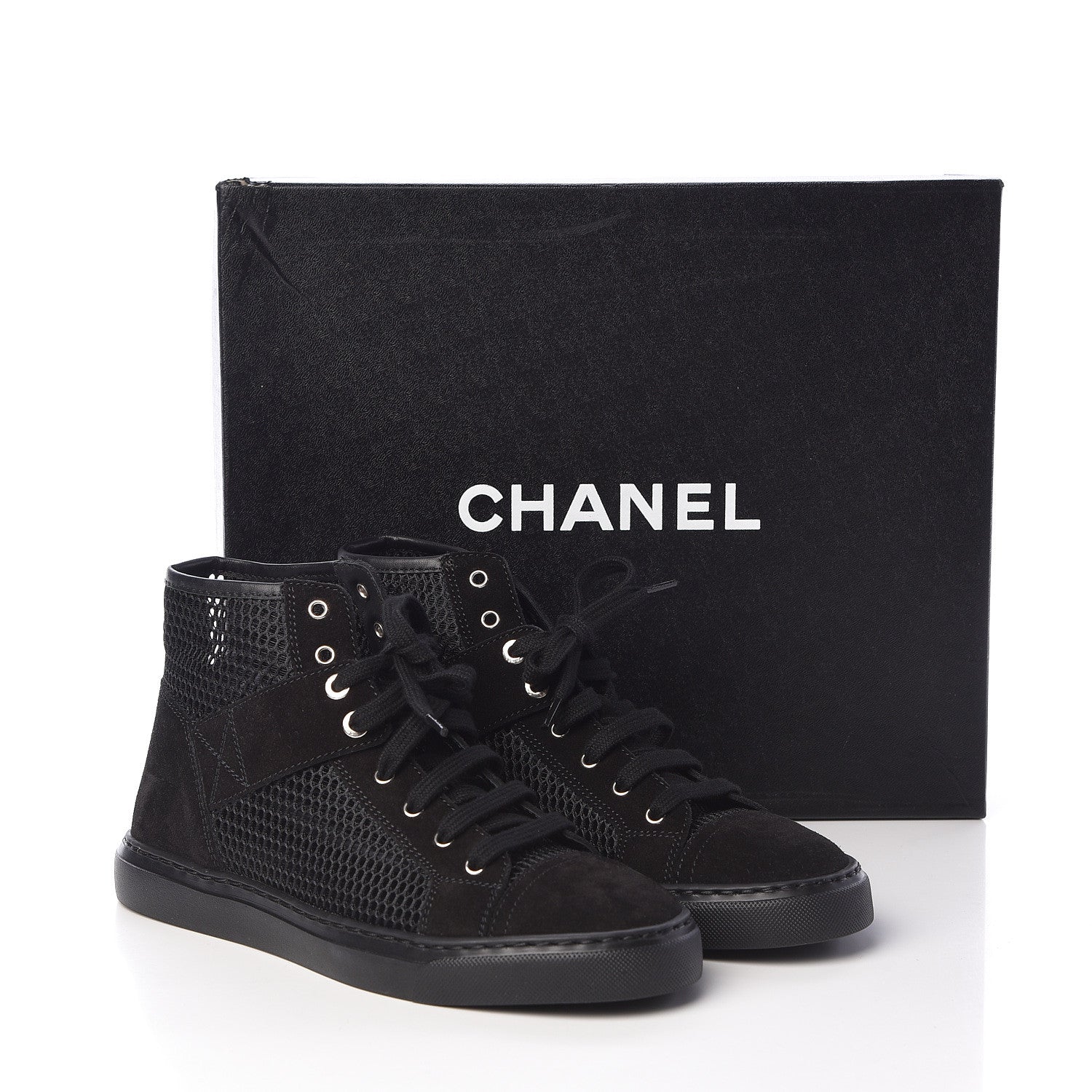 Chanel Mesh Suede High Top Sneakers 35.5 Black 7 of 7