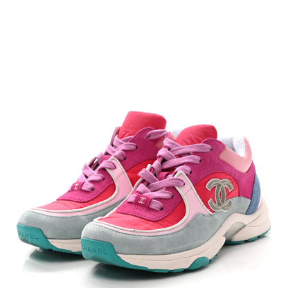 Chanel Nylon Calfskin Suede Womens CC Sneakers 36 Fuchsia Pink 3 of 9