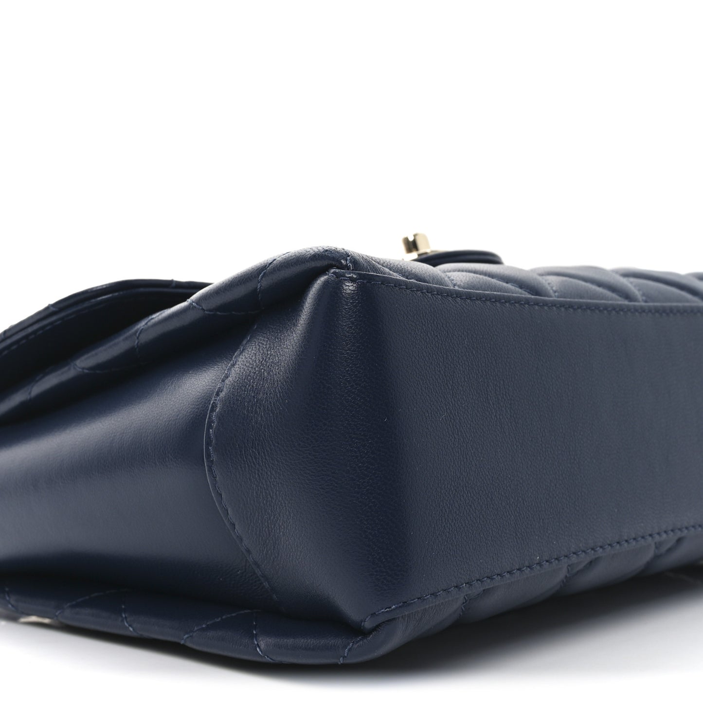 Lambskin Quilted Small Top Handle Square Flap Navy Blue