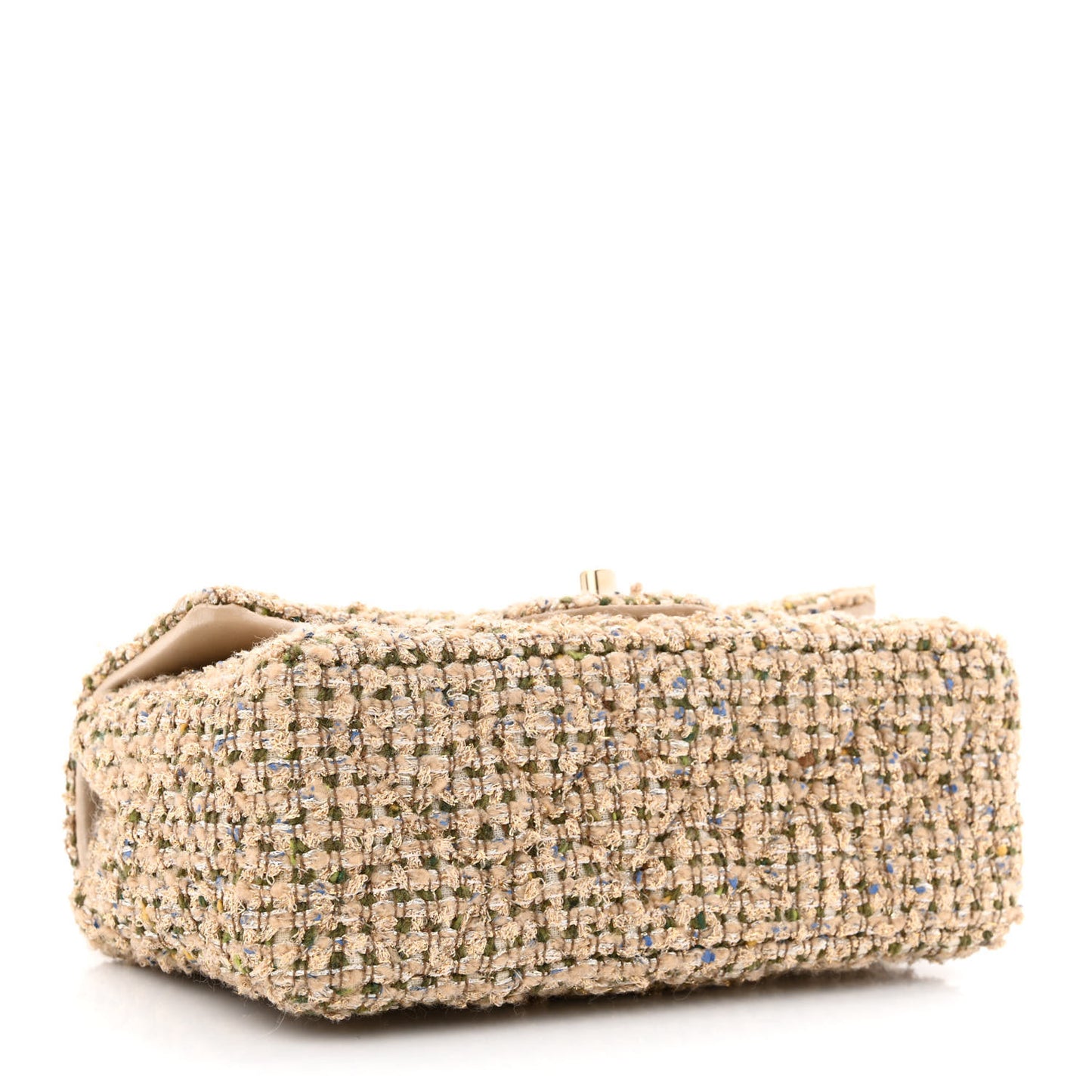 Tweed Quilted Mini Rectangular Flap Beige