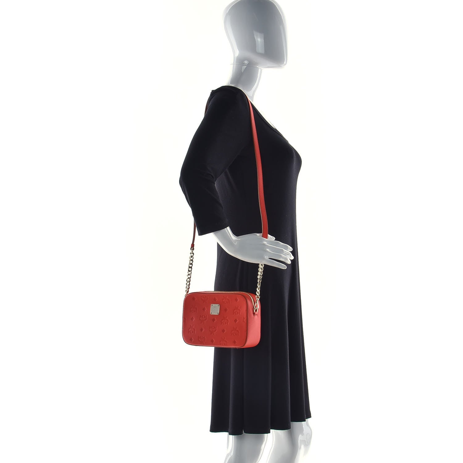 MCM Calfskin Ottomar Monogram Klara Crossbody Bag Hot Coral 2 of 5