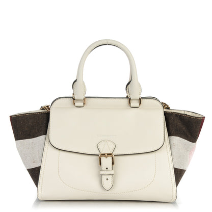 Burberry Mega Check Grained Calfskin Medium Harcourt Satchel White 1 of 8